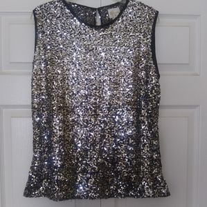Ream Bridals Women's Silver Metallic Sequined Sleeveless Top Shell Scoop Neck M